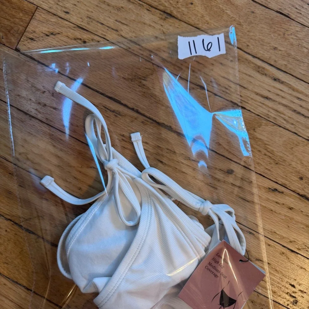 Shade & Shore Girls Ribbed Side Tie Bikini Bottom Off White Medium 8-10